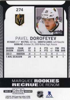 2021-22 O-Pee-Chee Platinum #274 Pavel Dorofeyev Back