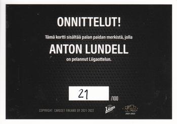 2021-22 Cardset Finland - Patch Series 1 Exchange #PATCH1 Anton Lundell Back
