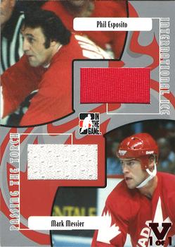 2015-16 In The Game Final Vault - 2006-07 In The Game Used International Ice - Passing The Torch Silver (Red Vault Stamp) #PT-09 Phil Esposito / Mark Messier Front