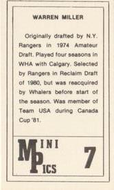 1981-82 Hartford Whalers Mini Pics #7 Warren Miller Back