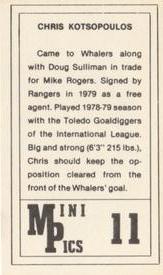 1981-82 Hartford Whalers Mini Pics #11 Chris Kotsopoulos Back