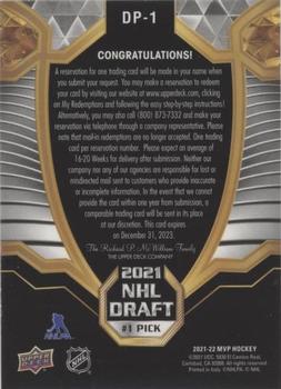 2021-22 Upper Deck MVP - 2021 NHL Draft #1 Pick #DP-1 Redemption Card Back