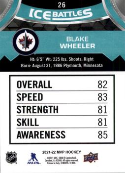 2021-22 Upper Deck MVP - Ice Battles #26 Blake Wheeler Back