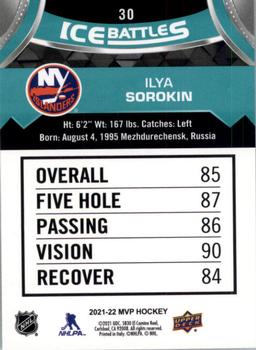 2021-22 Upper Deck MVP - Ice Battles #30 Ilya Sorokin Back