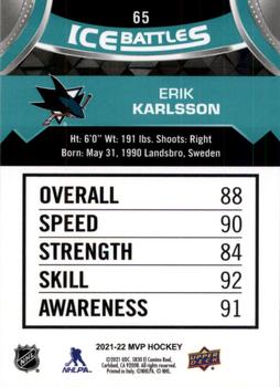 2021-22 Upper Deck MVP - Ice Battles #65 Erik Karlsson Back