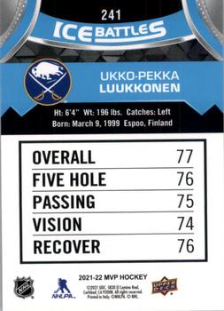 2021-22 Upper Deck MVP - Ice Battles #241 Ukko-Pekka Luukkonen Back