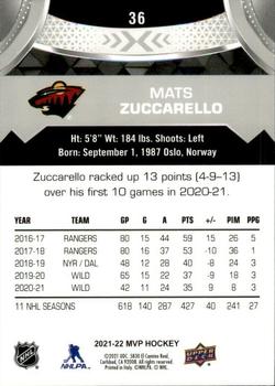 2021-22 Upper Deck MVP - Silver Script #36 Mats Zuccarello Back
