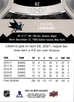 2021-22 Upper Deck MVP - Silver Script #62 Kevin Labanc Back