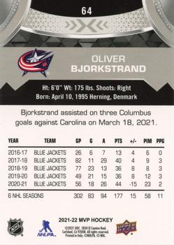 2021-22 Upper Deck MVP - Silver Script #64 Oliver Bjorkstrand Back