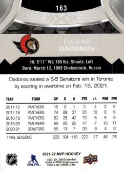 2021-22 Upper Deck MVP - Silver Script #163 Evgenii Dadonov Back