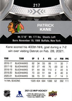 2021-22 Upper Deck MVP - Silver Script #217 Patrick Kane Back