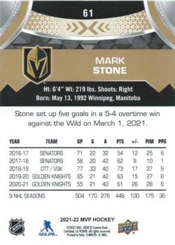 2021-22 Upper Deck MVP - Gold Script #61 Mark Stone Back