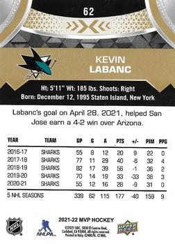 2021-22 Upper Deck MVP - Gold Script #62 Kevin Labanc Back