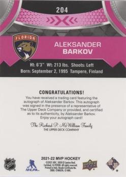 2021-22 Upper Deck MVP - Autographs Magenta #204 Aleksander Barkov Back