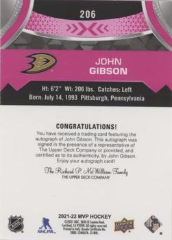 2021-22 Upper Deck MVP - Autographs Magenta #206 John Gibson Back