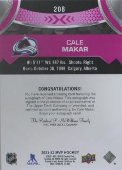 2021-22 Upper Deck MVP - Autographs Magenta #208 Cale Makar Back