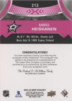2021-22 Upper Deck MVP - Autographs Magenta #213 Miro Heiskanen Back
