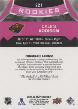 2021-22 Upper Deck MVP - Autographs Magenta #221 Calen Addison Back