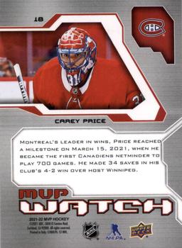 2021-22 Upper Deck MVP - 20th Anniversary #18 Carey Price Back