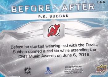 2021-22 Upper Deck MVP - Before and After Gold #BA-5 P.K. Subban Back