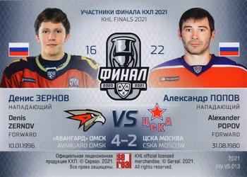 2021 Sereal KHL Cards Collection Exclusive - Final Participants Vs #FIN-VS-013 Denis Zernov / Alexander Popov Back