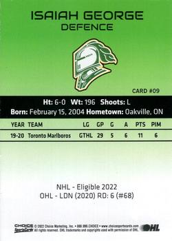 2021-22 Choice London Knights (OHL) #9 Isaiah George Back