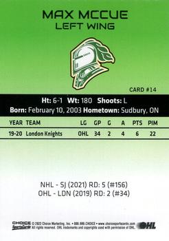 2021-22 Choice London Knights (OHL) #14 Max McCue Back