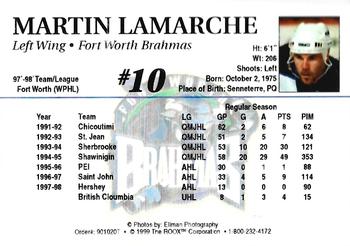 1998-99 Roox Fort Worth Brahmas (WPHL) #901020T Martin Lamarche Back