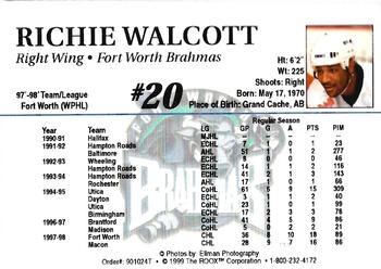 1998-99 Roox Fort Worth Brahmas (WPHL) #901024T Richie Walcott Back