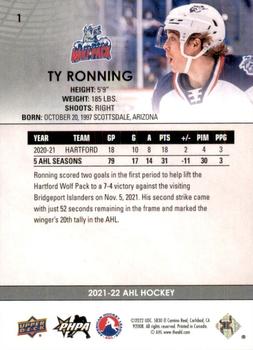 2021-22 Upper Deck AHL #1 Ty Ronning Back