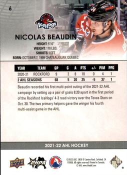 2021-22 Upper Deck AHL #6 Nicolas Beaudin Back