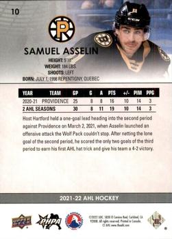2021-22 Upper Deck AHL #10 Samuel Asselin Back