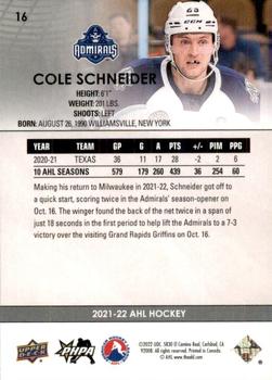 2021-22 Upper Deck AHL #16 Cole Schneider Back