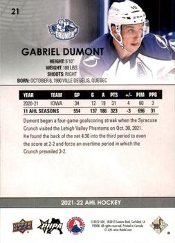 2021-22 Upper Deck AHL #21 Gabriel Dumont Back