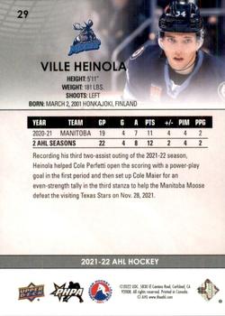 2021-22 Upper Deck AHL #29 Ville Heinola Back