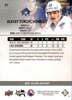 2021-22 Upper Deck AHL #31 Alexey Toropchenko Back