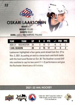 2021-22 Upper Deck AHL #32 Oskari Laaksonen Back