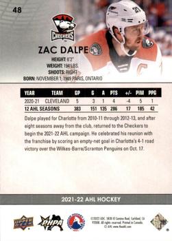 2021-22 Upper Deck AHL #48 Zac Dalpe Back