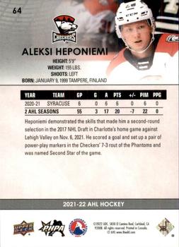 2021-22 Upper Deck AHL #64 Aleksi Heponiemi Back