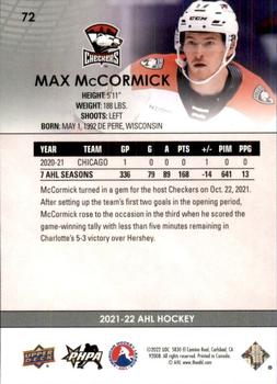2021-22 Upper Deck AHL #72 Max McCormick Back