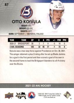 2021-22 Upper Deck AHL #87 Otto Koivula Back