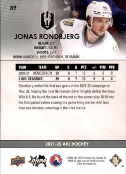 2021-22 Upper Deck AHL #89 Jonas Rondbjerg Back
