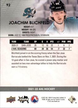 2021-22 Upper Deck AHL #92 Joachim Blichfeld Back