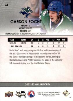 2021-22 Upper Deck AHL #94 Carson Focht Back