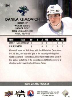 2021-22 Upper Deck AHL #104 Danila Klimovich Back