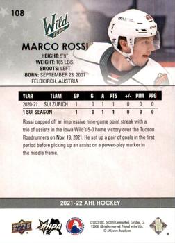 2021-22 Upper Deck AHL #108 Marco Rossi Back