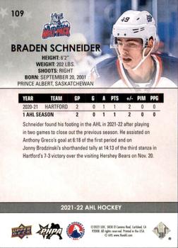 2021-22 Upper Deck AHL #109 Braden Schneider Back