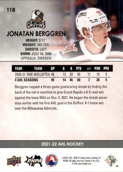 2021-22 Upper Deck AHL #118 Jonatan Berggren Back