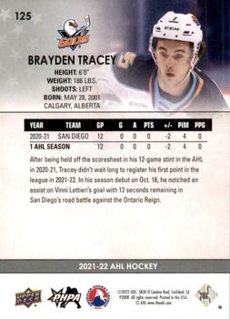 2021-22 Upper Deck AHL #125 Brayden Tracey Back