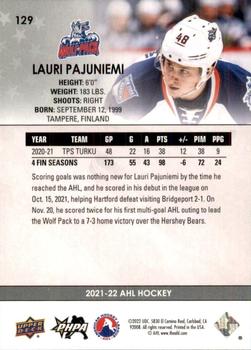 2021-22 Upper Deck AHL #129 Lauri Pajuniemi Back